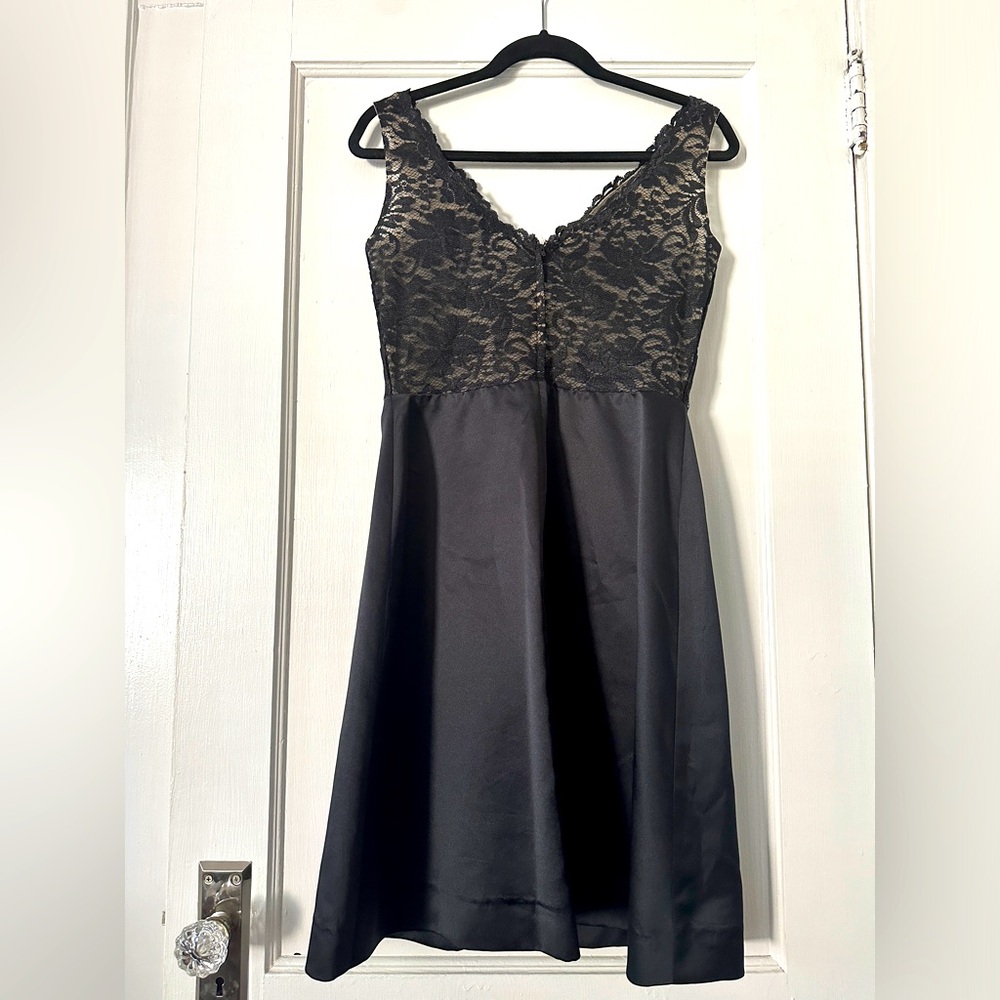 Lace Bustier A-Line Satin Dress Black